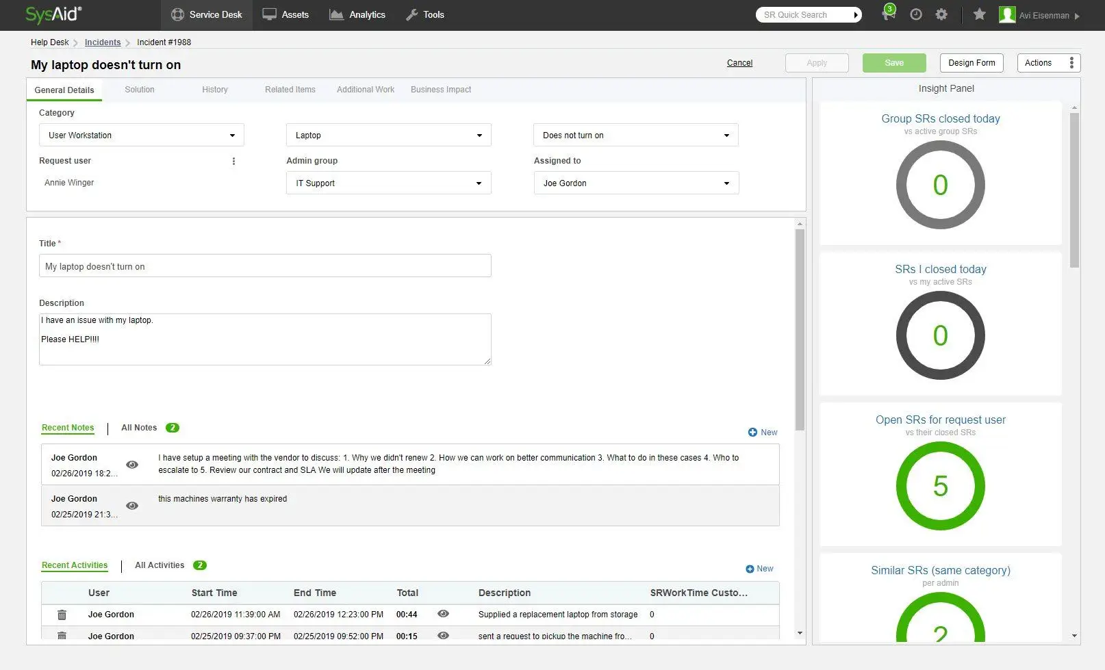 SysAid Inventory management